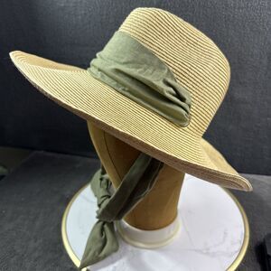 Scala Women’s Straw Hat Size Large Beige Ribbon Beachy Tropical Cruise Panama
